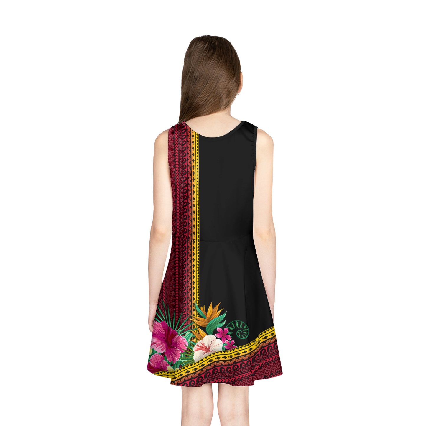 Papua New Guinea Girls Sleeveless Sundress Paradise Bird With Polynesian Pattern