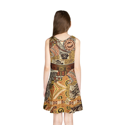 Hawaii Girls Sleeveless Sundress Hawaiian Tapa Pattern Vintage Style