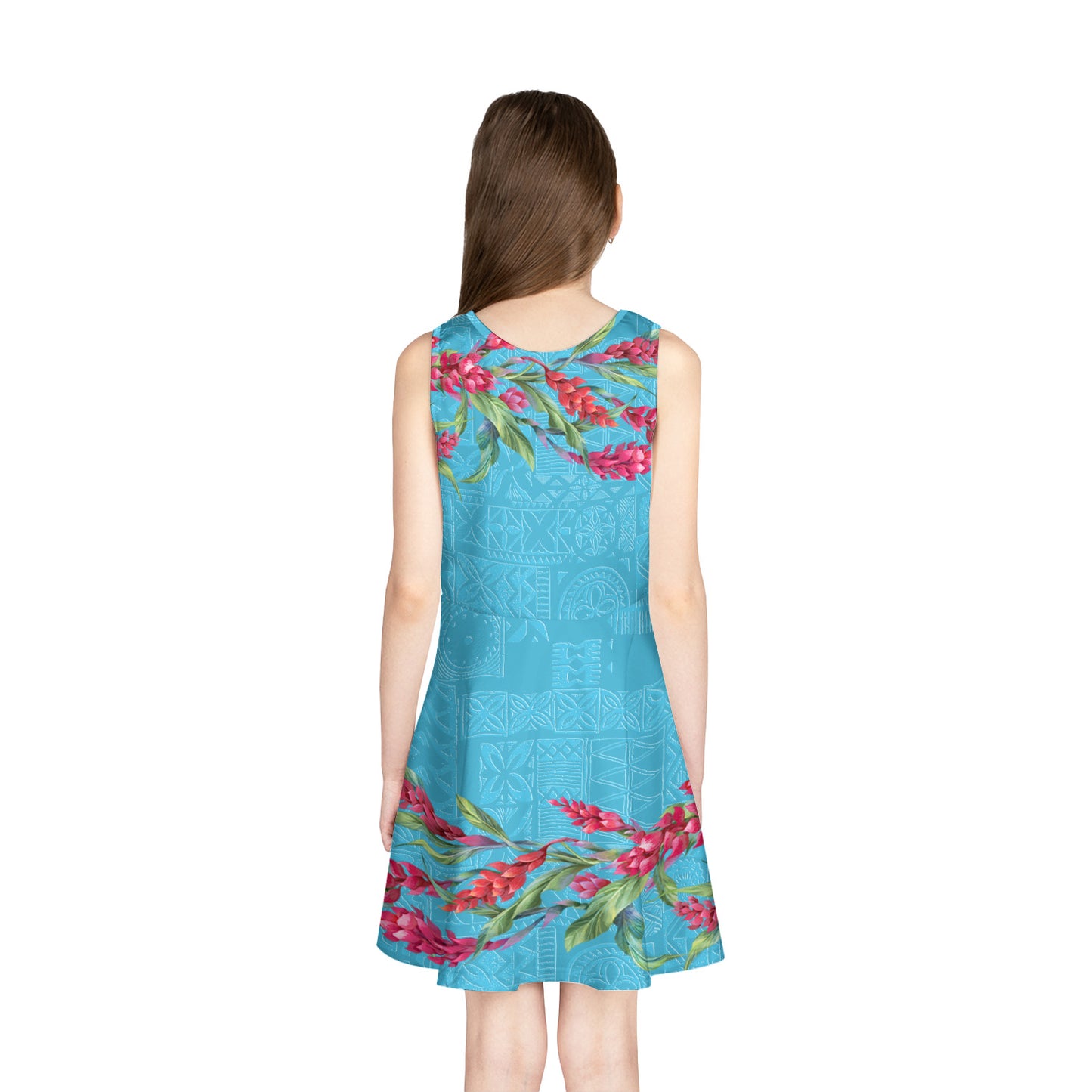 Hawaii Girls Sleeveless Sundress Ginger Flowers Blue Version