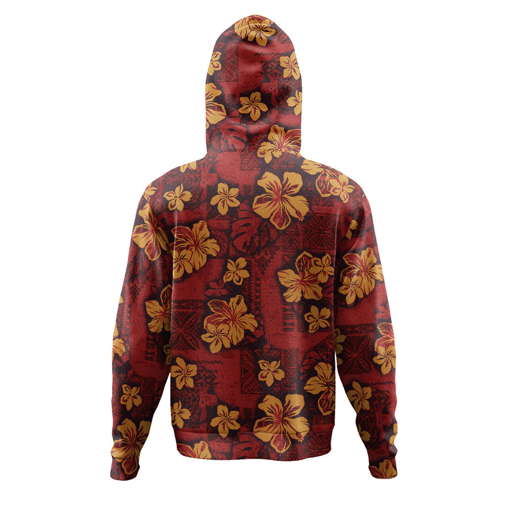 Hawaii Hoodie Polynesian Tribal And Hibiscus Vintage Red Gold
