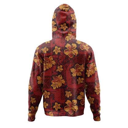 Hawaii Hoodie Polynesian Tribal And Hibiscus Vintage Red Gold
