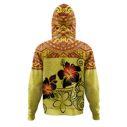 Hawaii Hoodie Polynesian Tribal Patterns Hibiscus Flowers Yellow Color