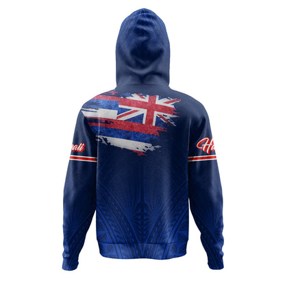 Hawaii Hoodie Hawaii Flag Blue Color Polynesian Patterns Grunge Style