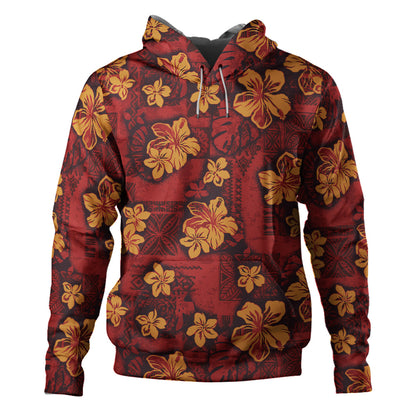 Hawaii Hoodie Polynesian Tribal And Hibiscus Vintage Red Gold