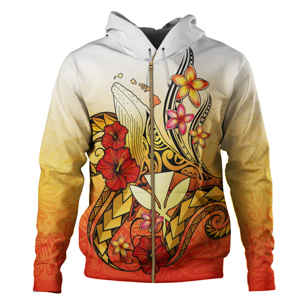 Hawaii Hoodie Humpback Whale with Hibiscus Plumeria