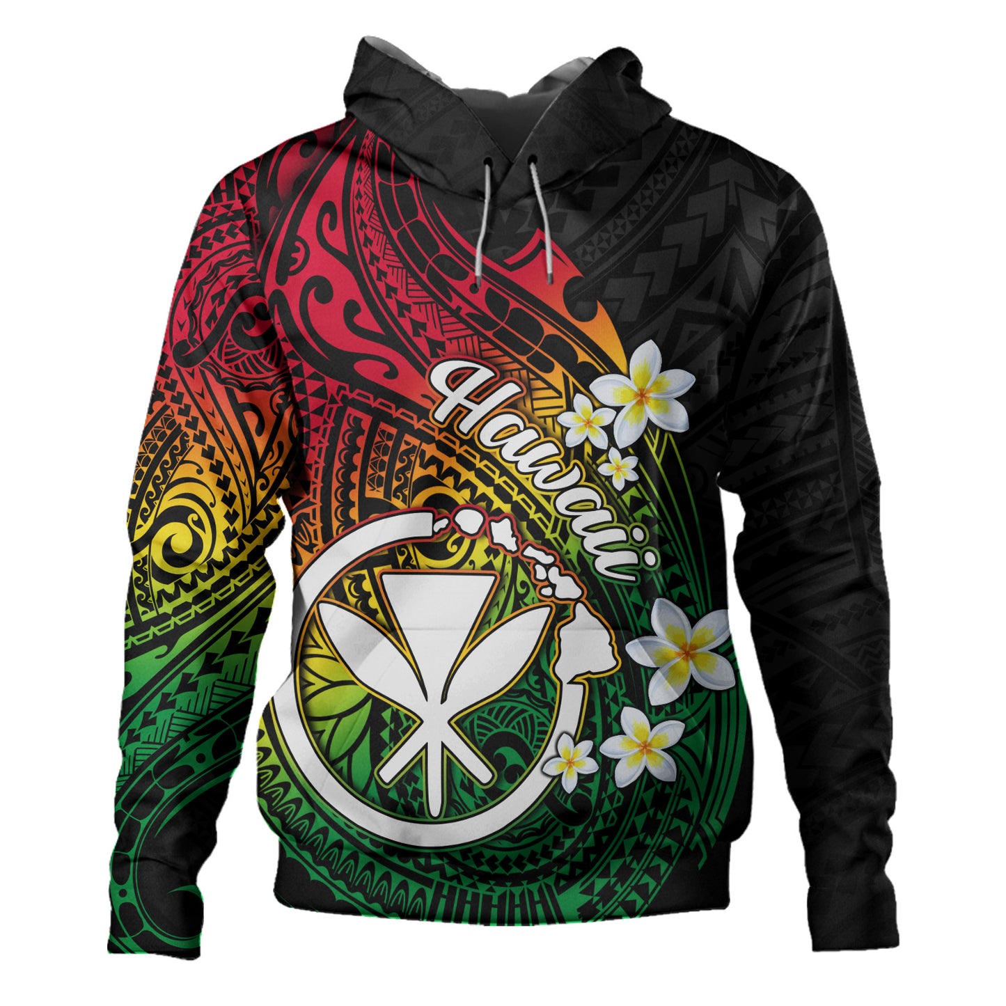Hawaii Hoodie Custom Plumeria Flowers Tribal Motif Reggae