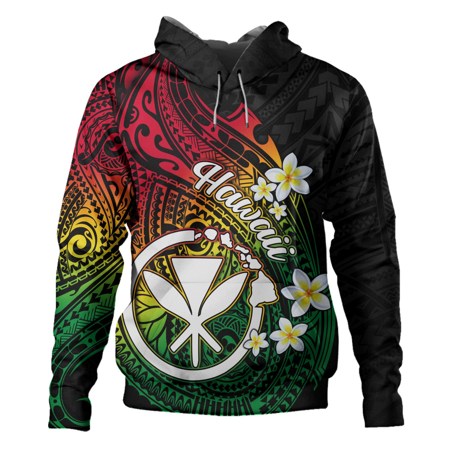 Hawaii Hoodie Custom Plumeria Flowers Tribal Motif Reggae