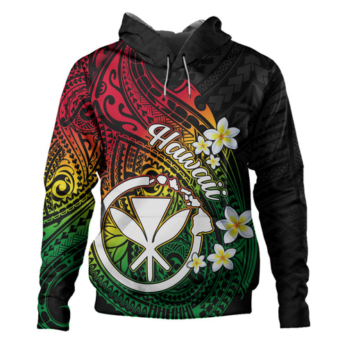 Hawaii Hoodie Custom Plumeria Flowers Tribal Motif Reggae