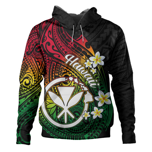 Hawaii Hoodie Custom Plumeria Flowers Tribal Motif Reggae