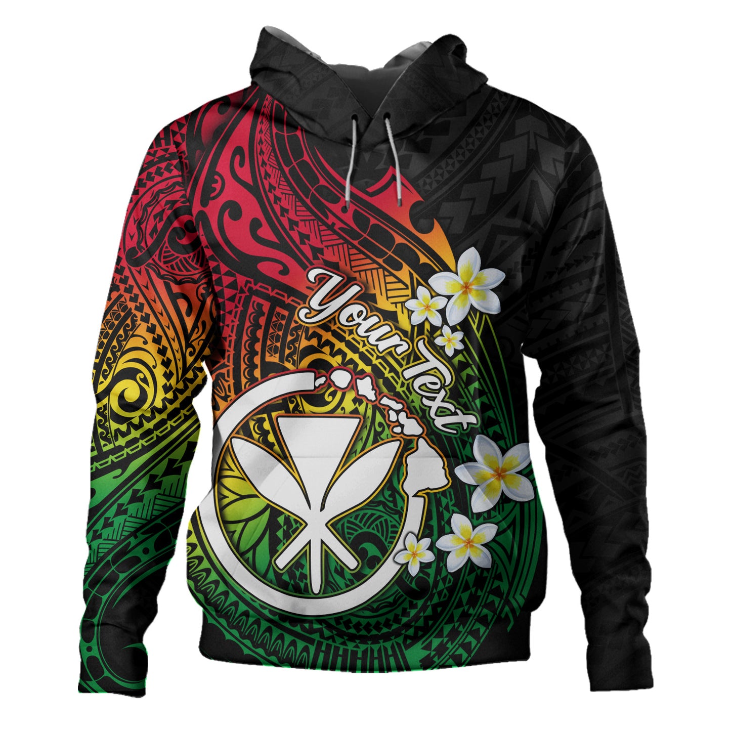 Hawaii Hoodie Custom Plumeria Flowers Tribal Motif Reggae