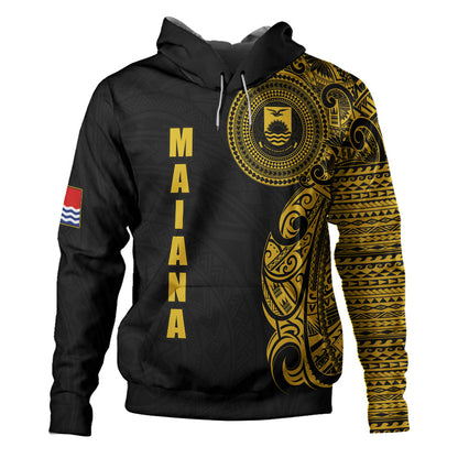 Kiribati MAIANA Hoodie Half Sleeve Gold Tattoo With Seal Black