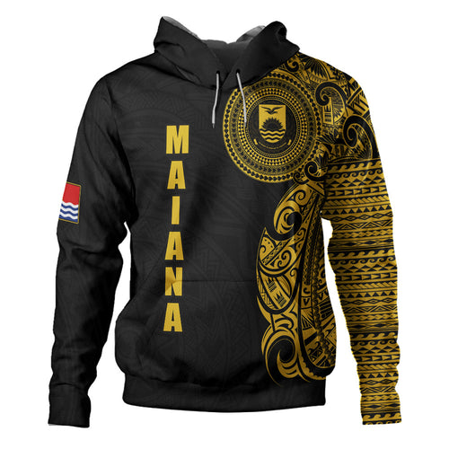 Kiribati MAIANA Hoodie Half Sleeve Gold Tattoo With Seal Black
