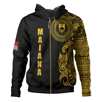 Kiribati MAIANA Hoodie Half Sleeve Gold Tattoo With Seal Black