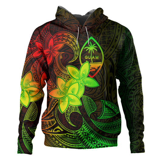 Guam Hoodie Plumeria Flowers Vintage Style Reggae Colors