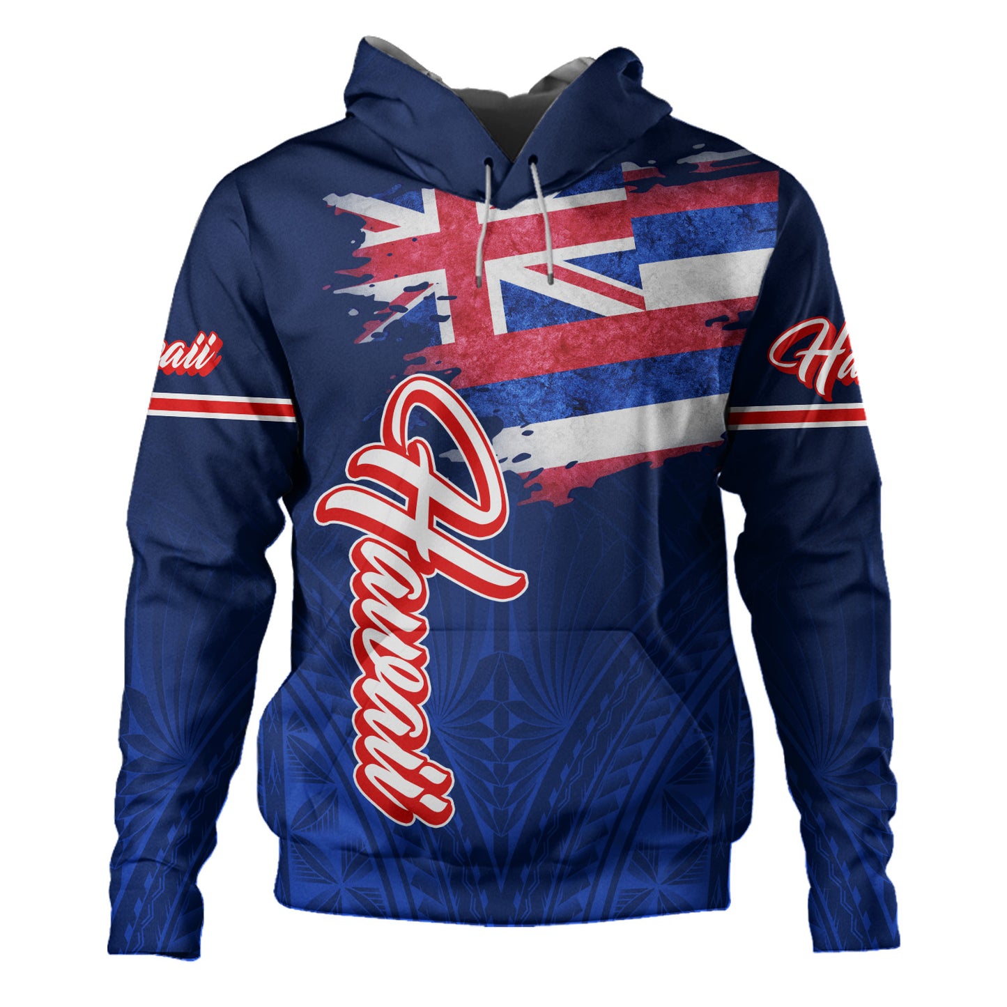 Hawaii Hoodie Hawaii Flag Blue Color Polynesian Patterns Grunge Style