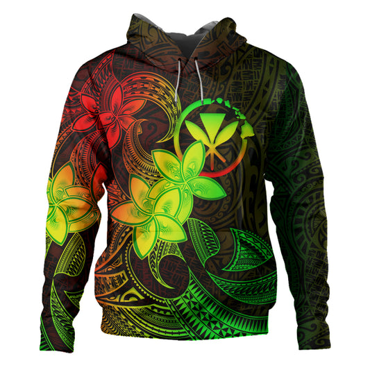 Hawaii Kanaka Maoli Hoodie Plumeria Flowers Vintage Style Reggae Colors