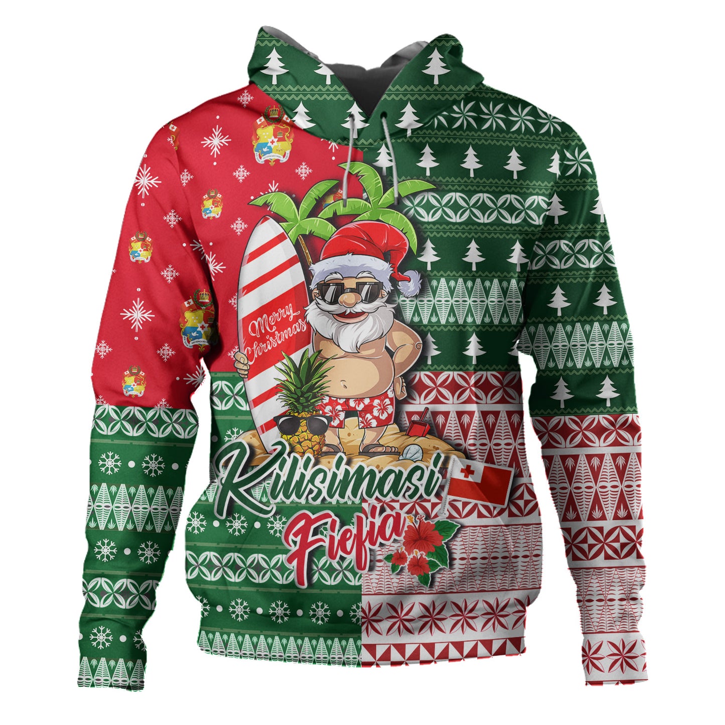 Tonga Hoodie Kilisimasi Fiefia Tropical Xmas Patterns