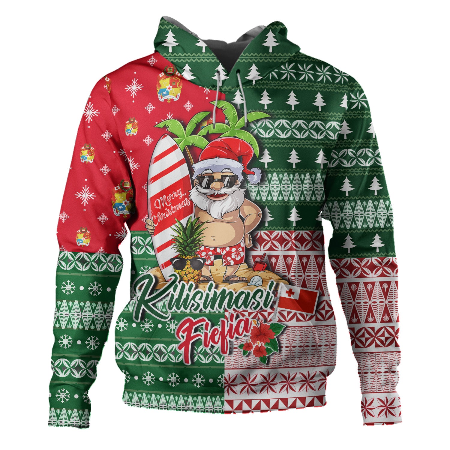 Tonga Hoodie Kilisimasi Fiefia Tropical Xmas Patterns