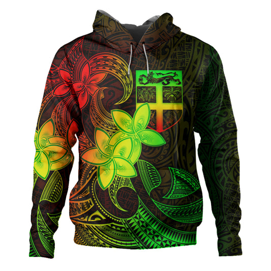 Fiji Hoodie Plumeria Flowers Vintage Style Reggae Colors