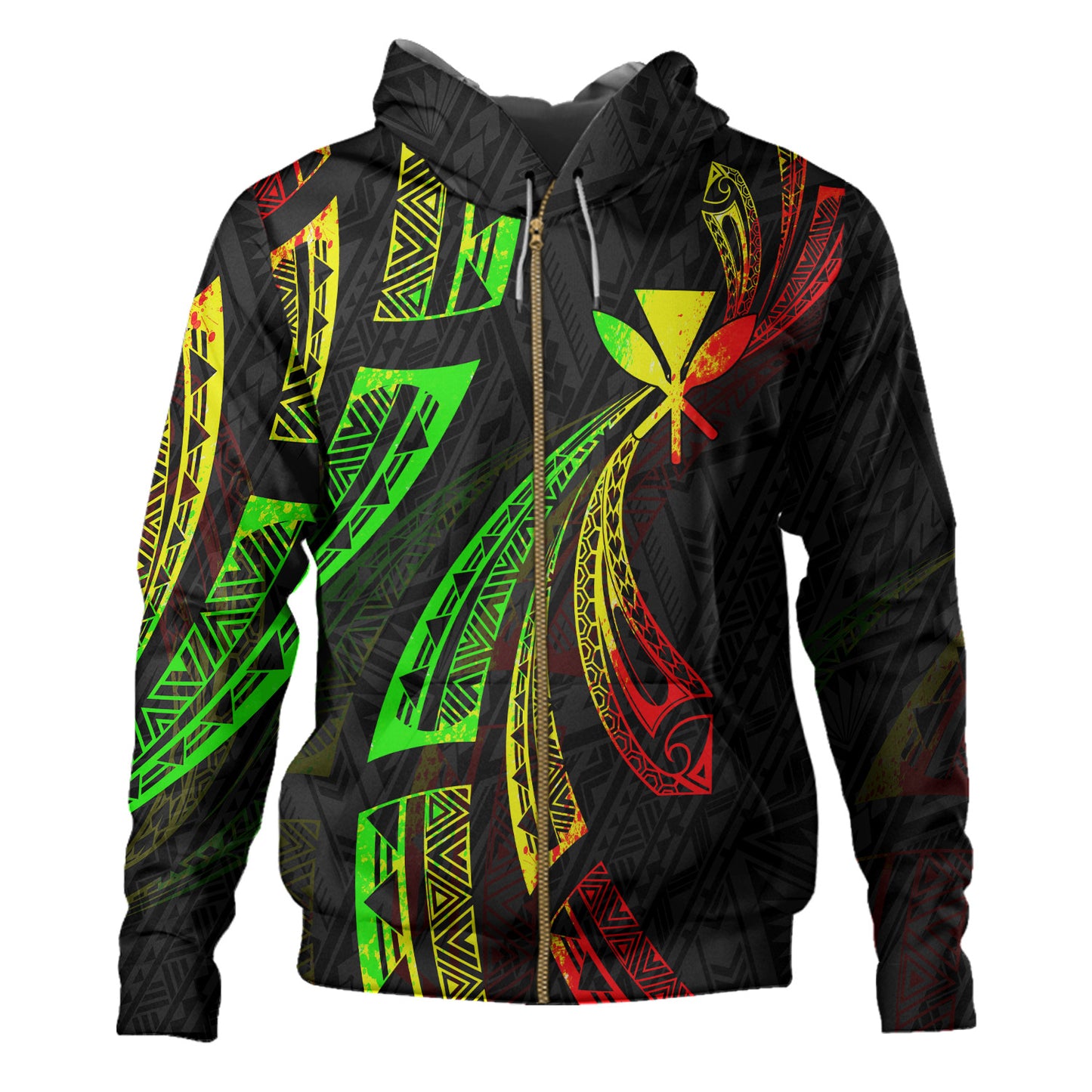 Hawaii Hoodie Kanaka Maoli Polynesian Pattern Reggae Color