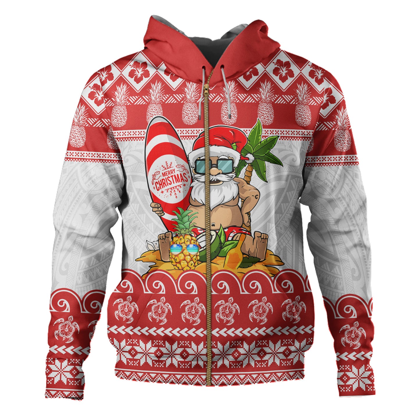 Hawaii Hoodie Santa Surfing Merry Christmas Kanaka Maoli