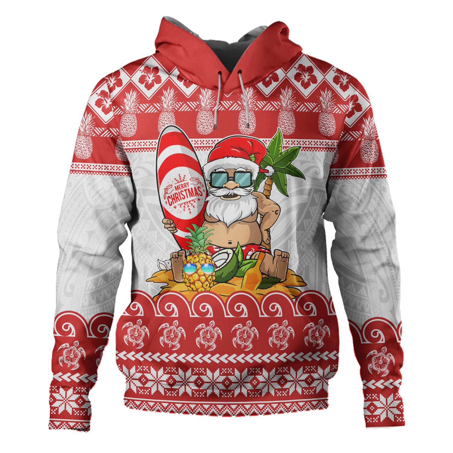 Hawaii Hoodie Santa Surfing Merry Christmas Kanaka Maoli
