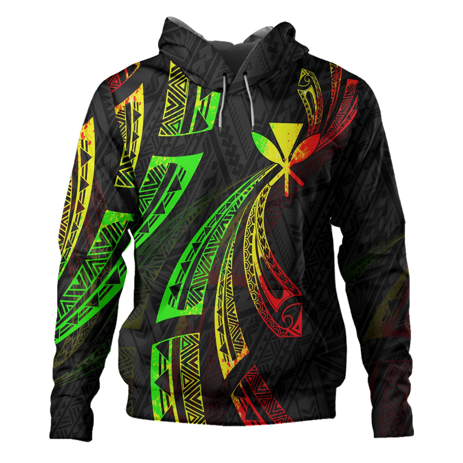 Hawaii Hoodie Kanaka Maoli Polynesian Pattern Reggae Color