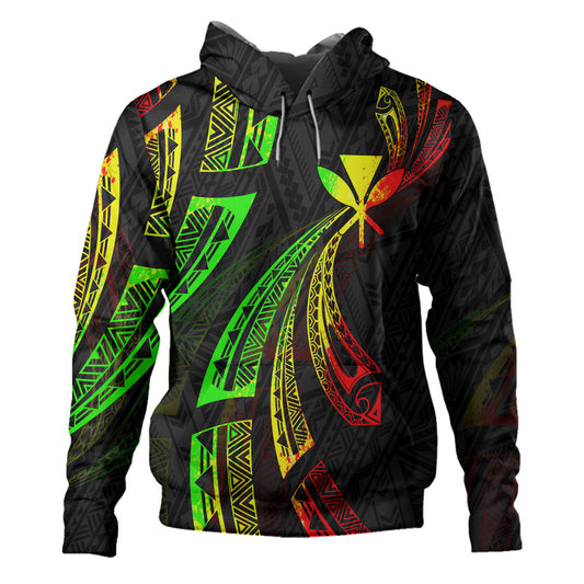 Hawaii Hoodie Kanaka Maoli Polynesian Pattern Reggae Color
