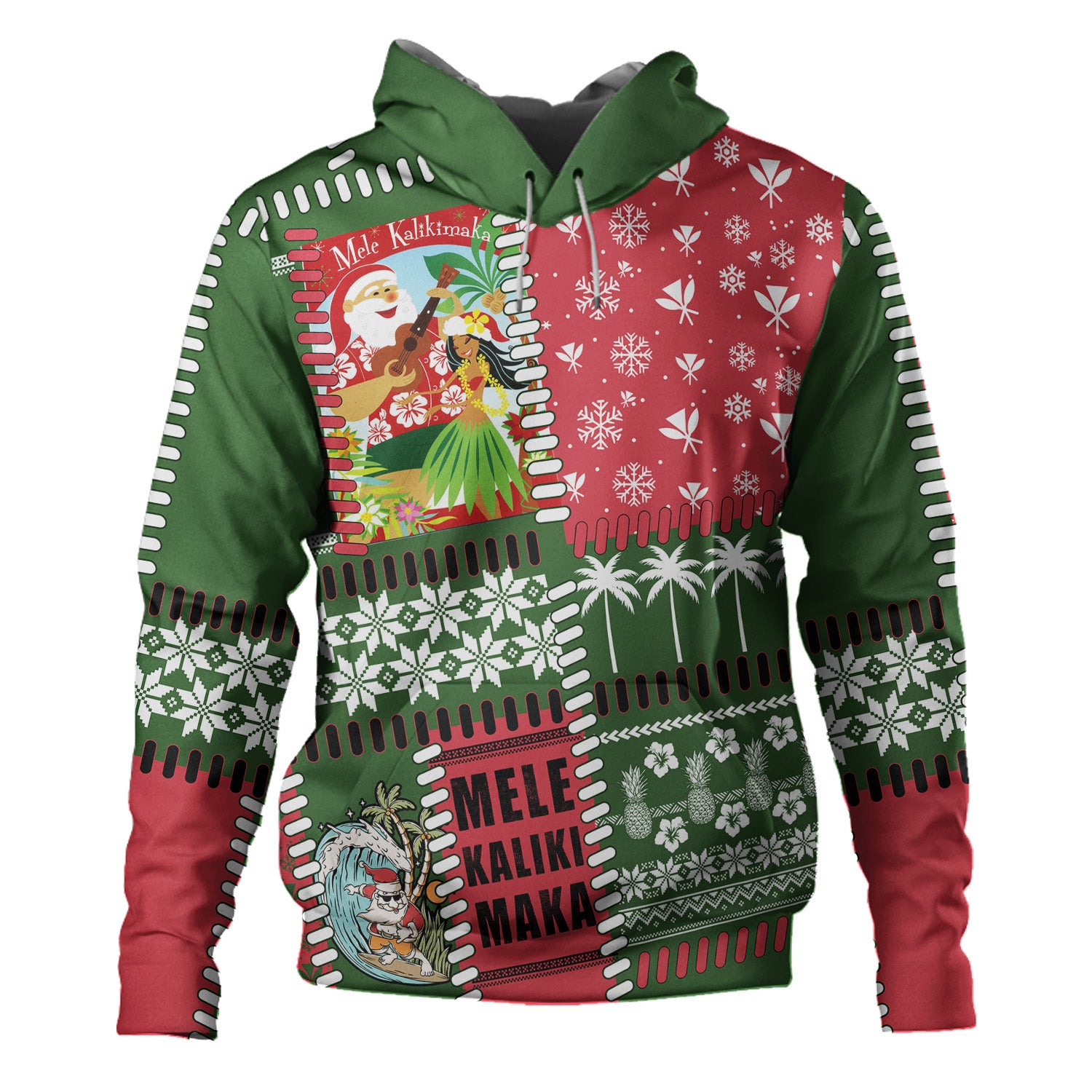 Hawaii Hoodie Santa Surfing Mele Kalikimaka Kanaka Maoli