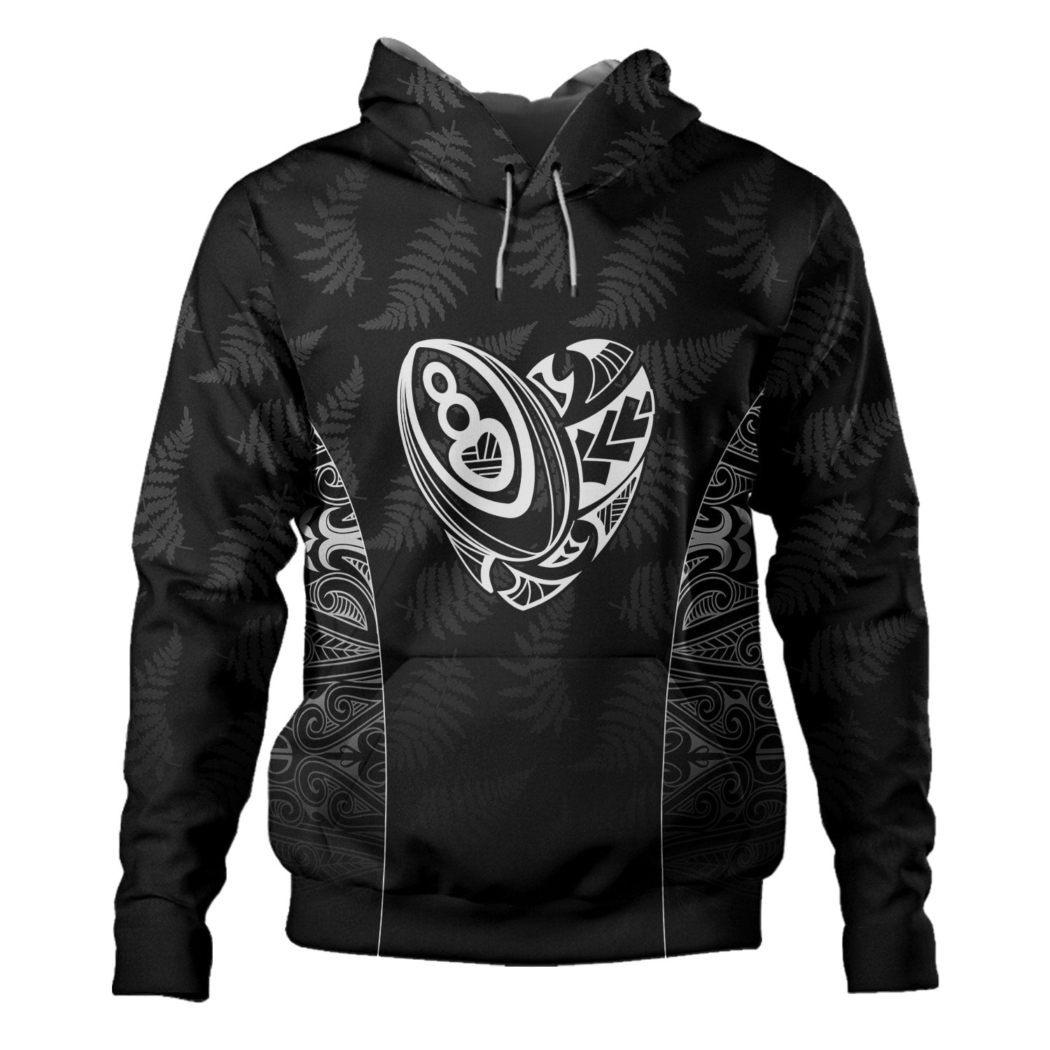 New Zealand Personalized Hoodie Rugby Heart Maori Style Silver Fern