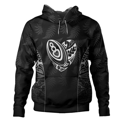 New Zealand Personalized Hoodie Rugby Heart Maori Style Silver Fern