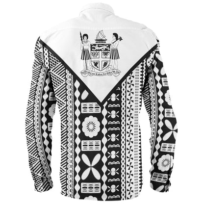 Fiji Rugby Tapa Long Sleeve Shirt Fiji Flag Coat Of Arms Pattern