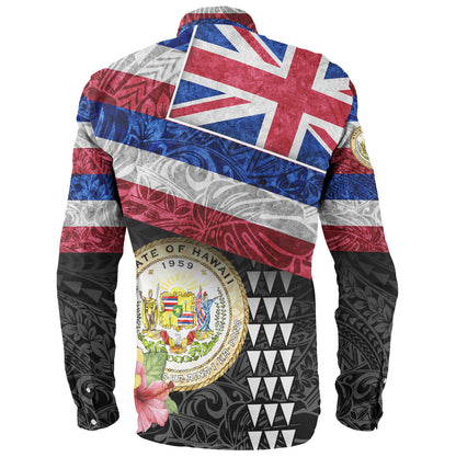 Hawaii Long Sleeve Shirt Hawaiian Flag Polynesian Tribal Hibiscus Style