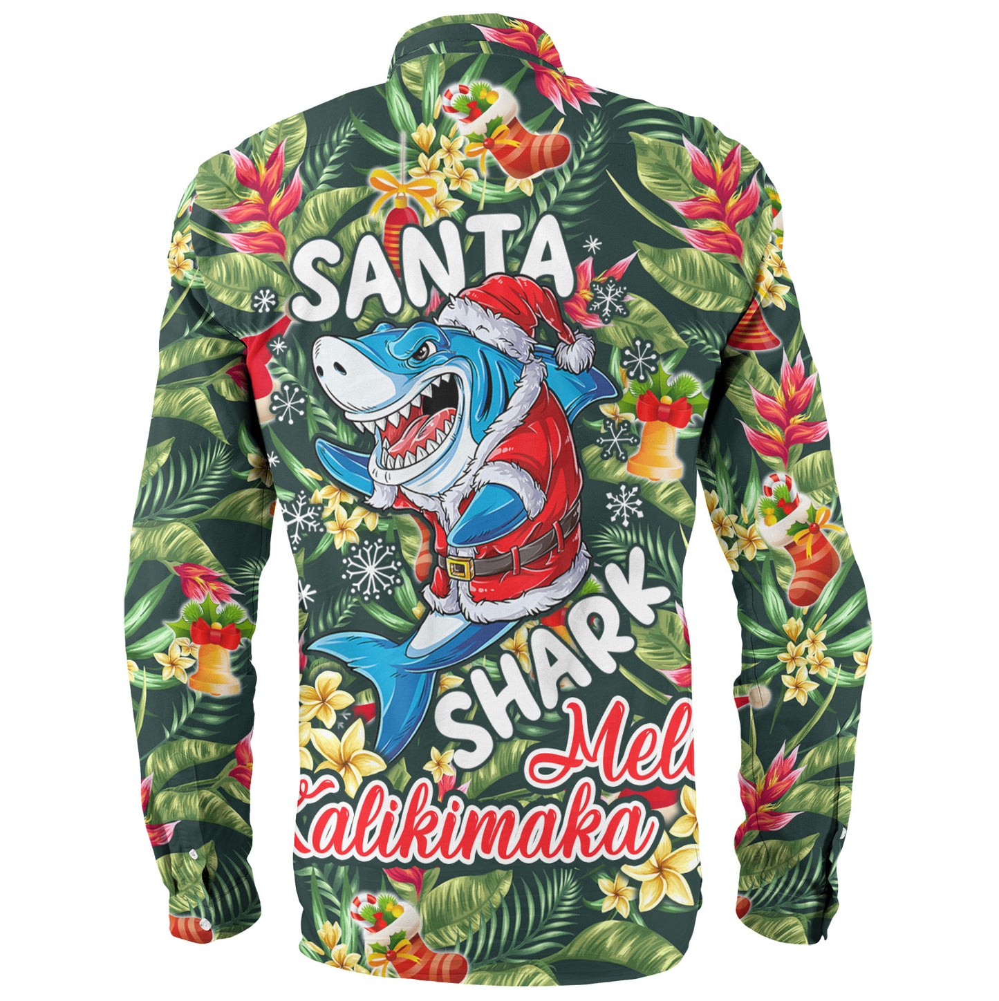 Hawaii Long Sleeve Shirt Mele Kalikimaka Santa Shark Tropical Style