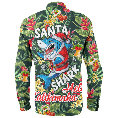 Hawaii Long Sleeve Shirt Mele Kalikimaka Santa Shark Tropical Style