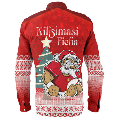 Tonga Long Sleeve Shirt Kilisimasi Fiefia Rugby Santa Style