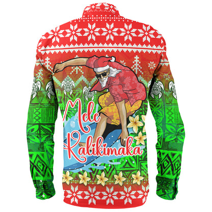 Hawaii Long Sleeve Shirt Santa Surfing Mele Kalikimaka Style