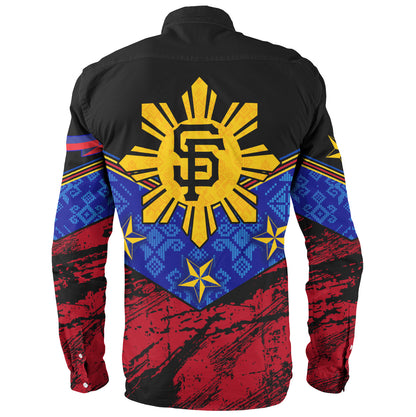 Philippines Filipinos Long Sleeve Shirt San Francisco Filipino Grunge Brush Stroke Style