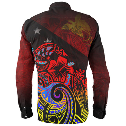 Papua New Guinea Long Sleeve Shirt Birds Of Paradise With Flag Color Style