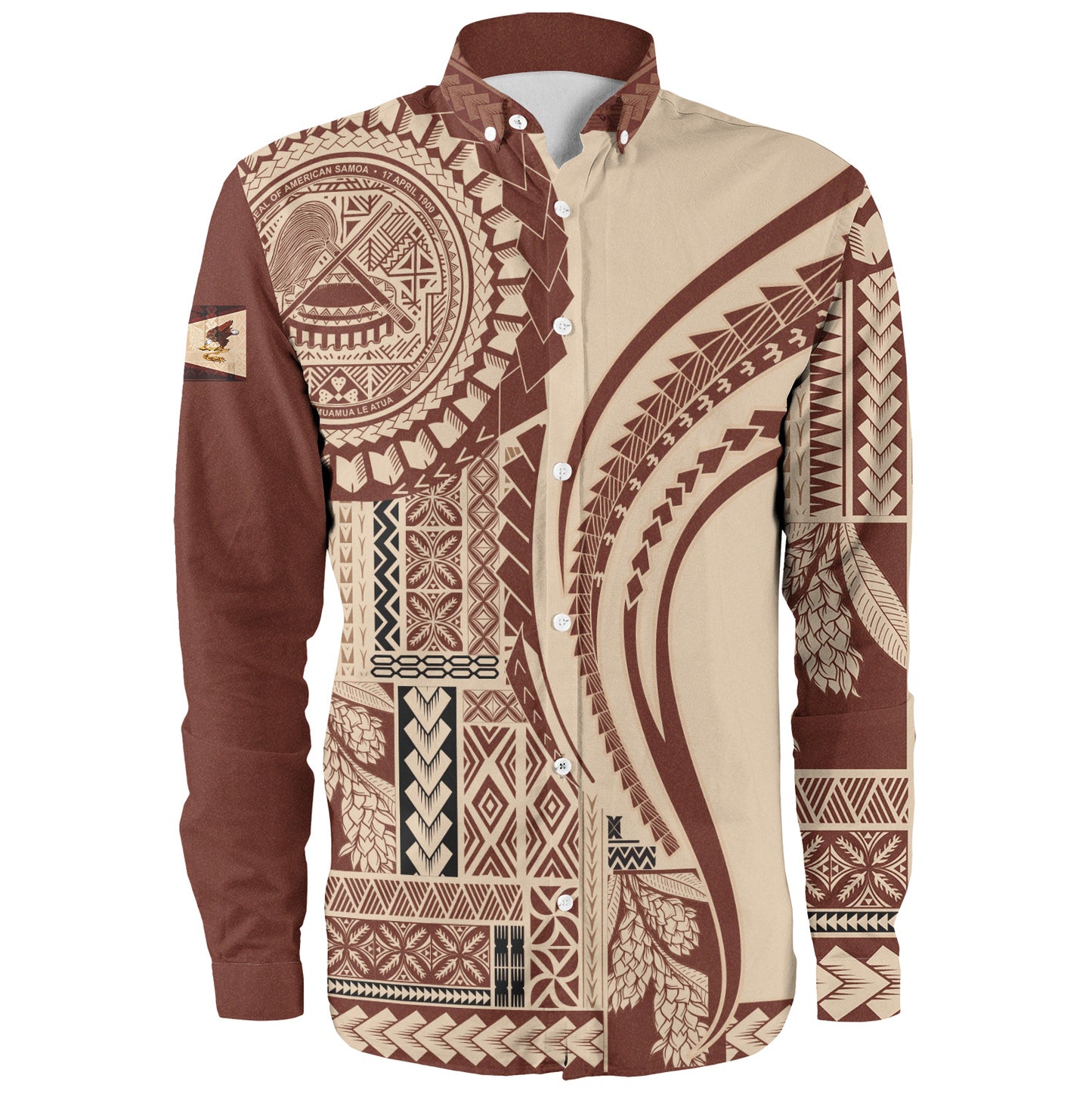 American Samoa Long Sleeve Shirt Samoan Siapo Brown Design