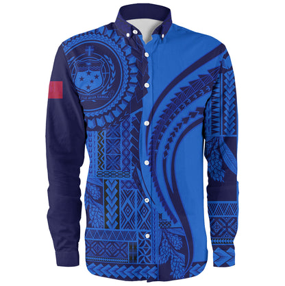 Samoa Long Sleeve Shirt Seal Samoan Siapo Blue Design