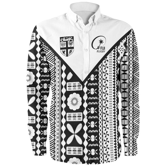 Fiji Rugby Tapa Long Sleeve Shirt Fiji Flag Coat Of Arms Pattern
