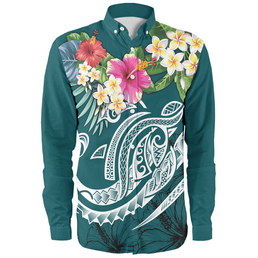 Polynesian Long Sleeve Shirt Summer Plumeria