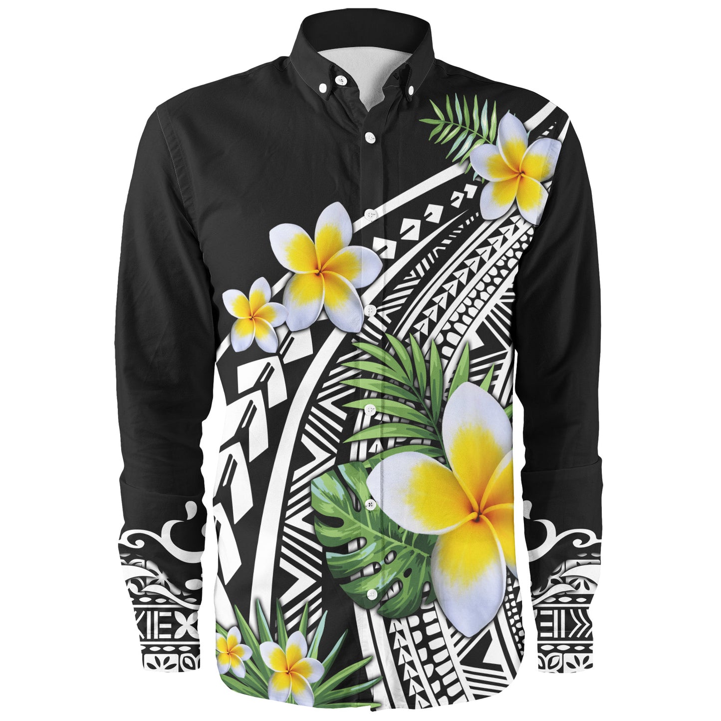 Hawaii Long Sleeve Shirt Plumeria Polynesian Pattern