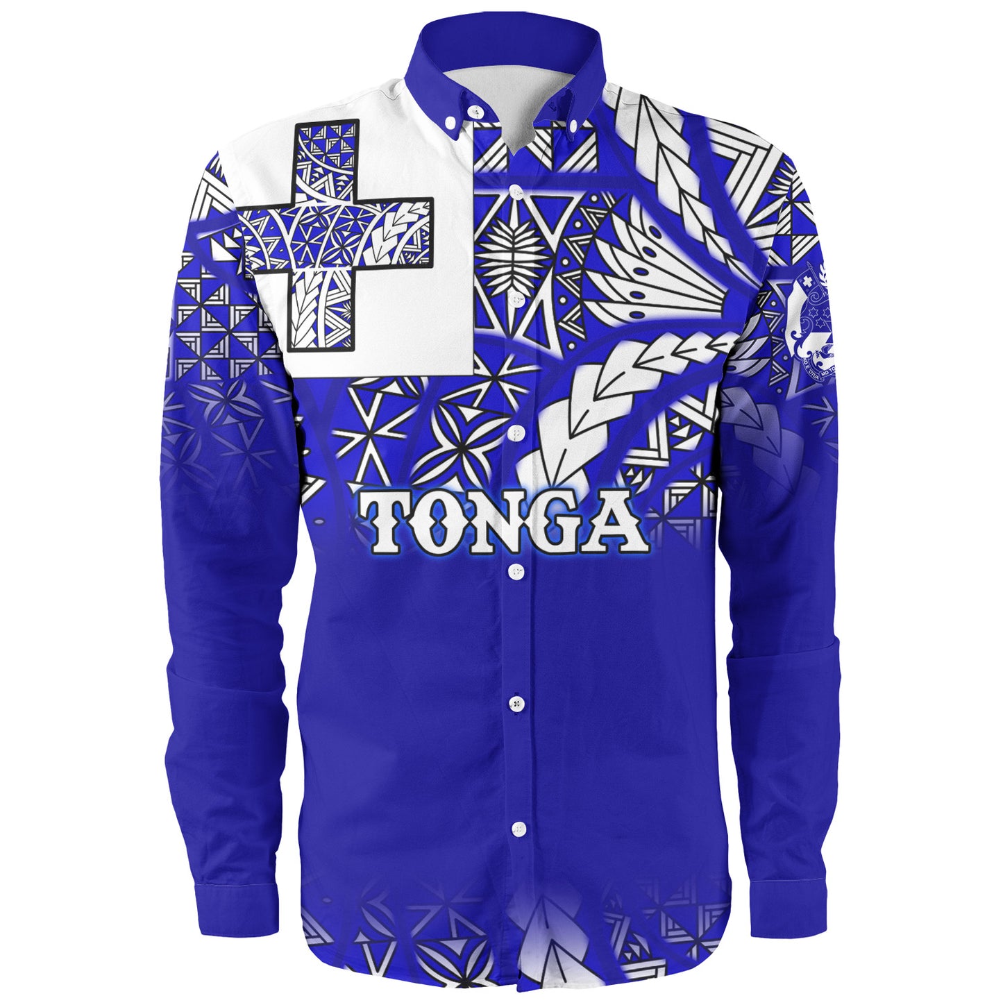 Tonga Long Sleeve Shirt Tonga Blue Color With Traditional Patterns