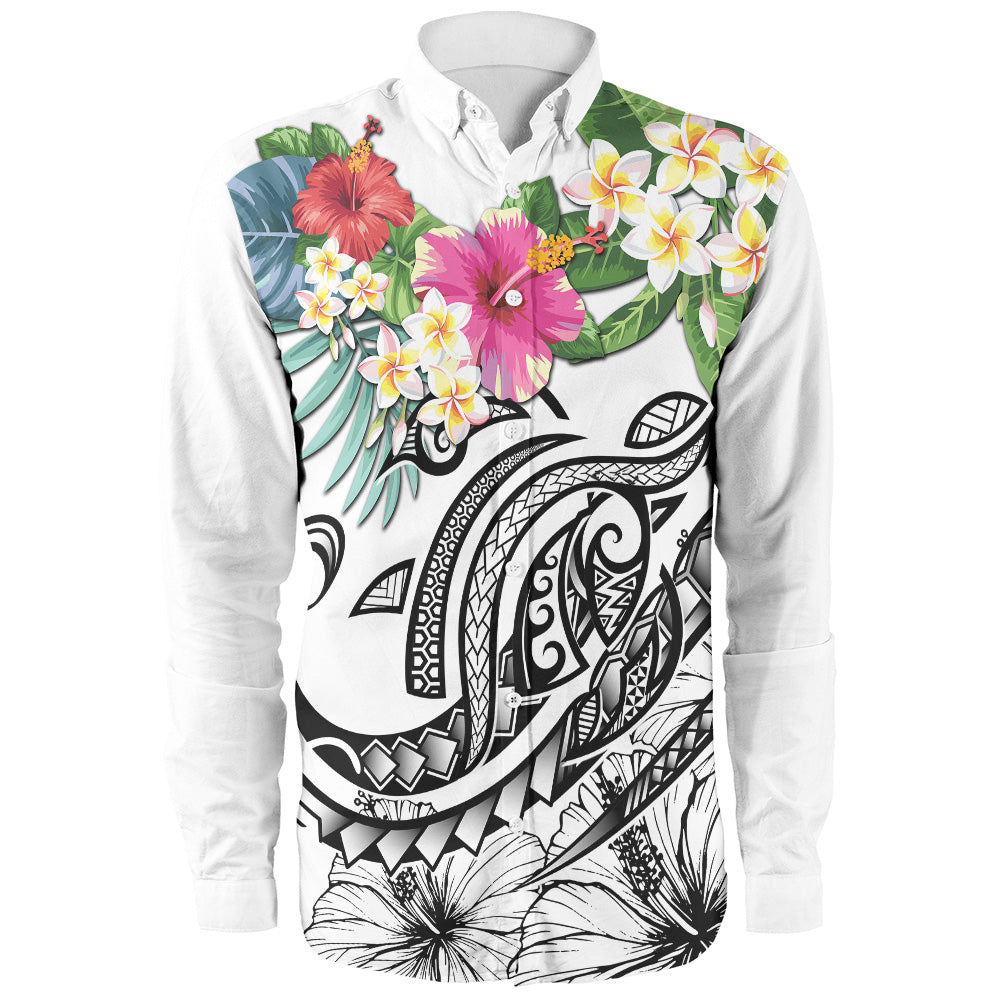Polynesian Long Sleeve Shirt Summer Plumeria