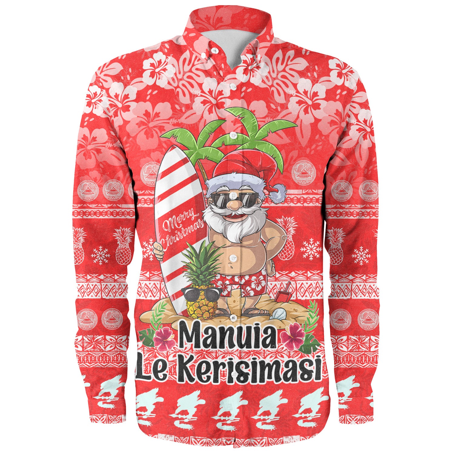 American Samoa Long Sleeve Shirt Manuia Le Kerisimasi Tropical Xmas Patterns