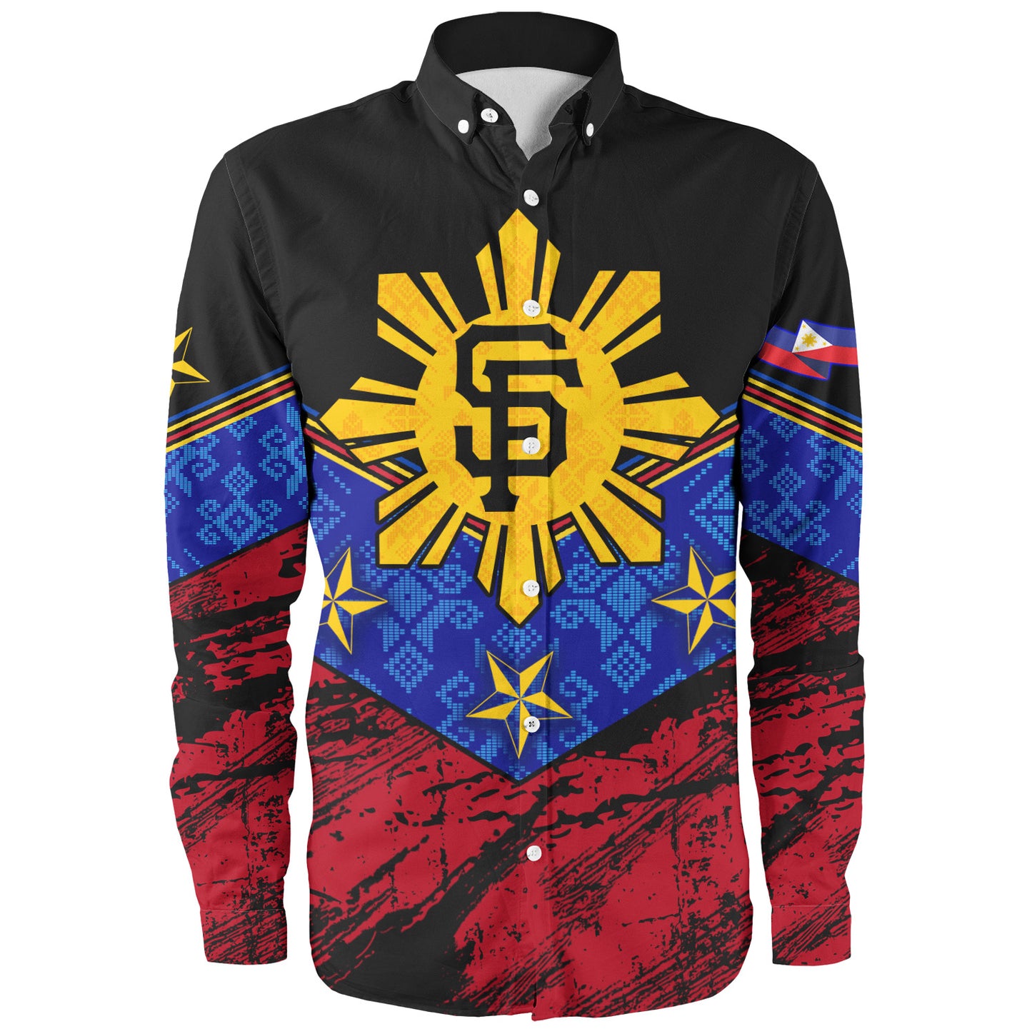 Philippines Filipinos Long Sleeve Shirt San Francisco Filipino Grunge Brush Stroke Style