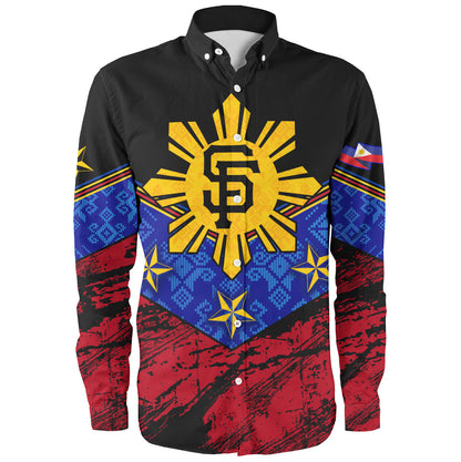 Philippines Filipinos Long Sleeve Shirt San Francisco Filipino Grunge Brush Stroke Style