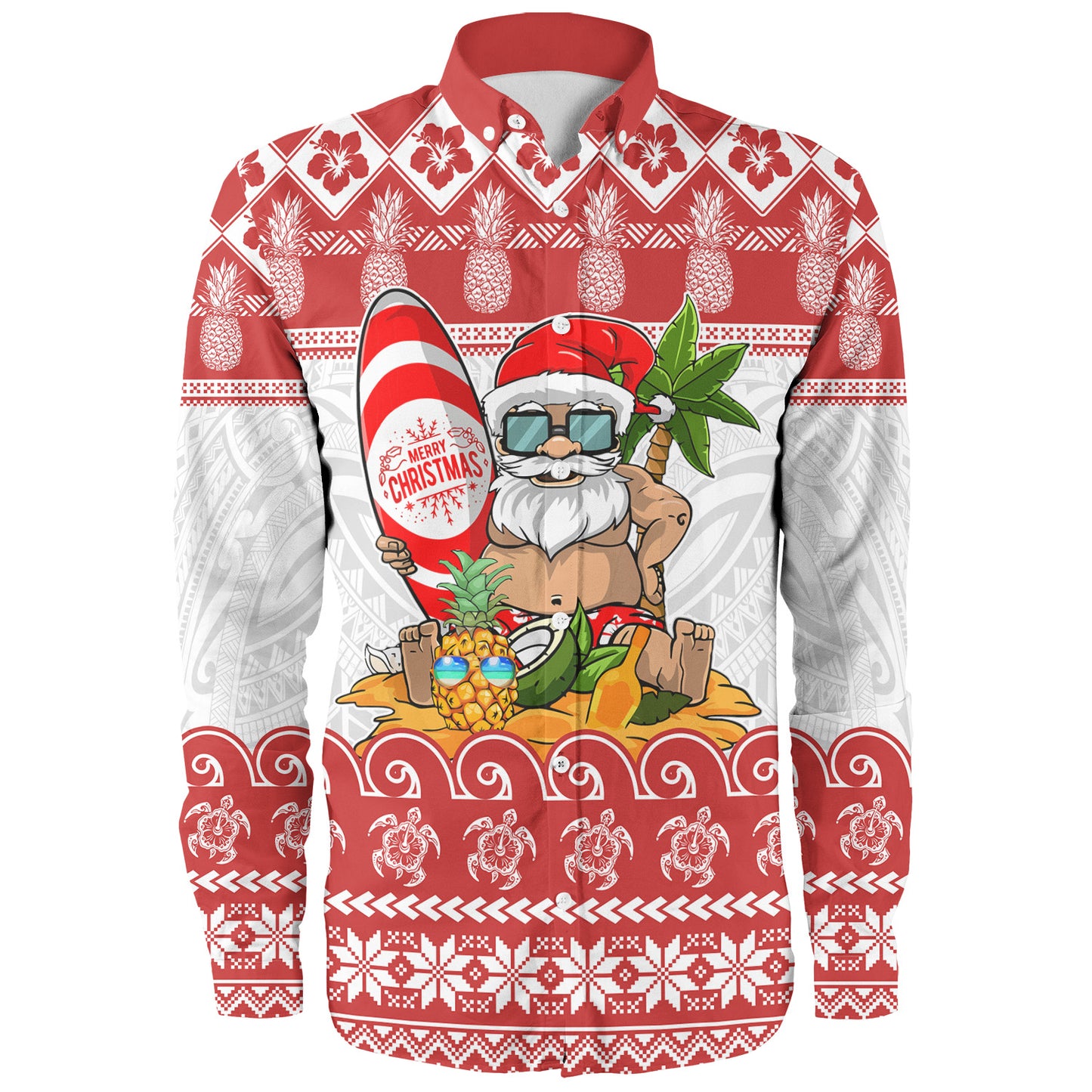 Hawaii Long Sleeve Shirt Santa Surfing Merry Christmas Kanaka Maoli